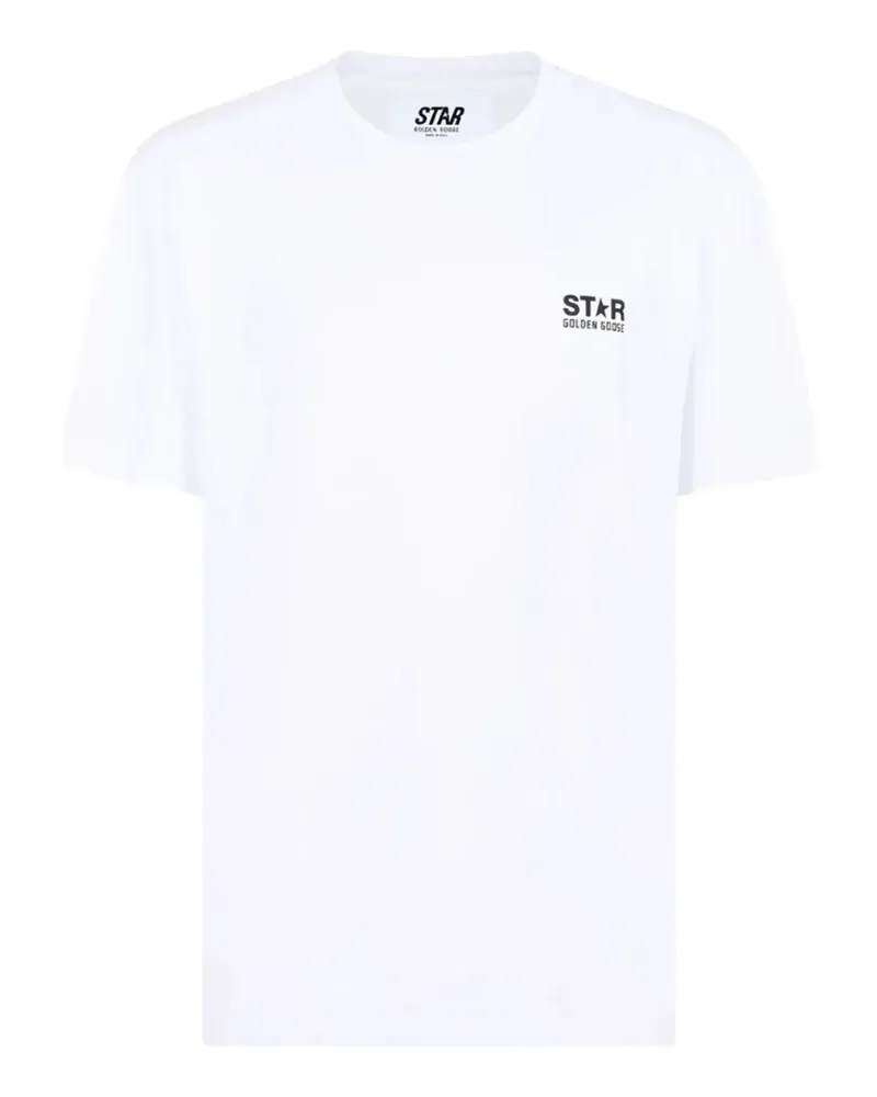 Golden Goose Weißes T-Shirt mit schwarzem Kontrastlogo und Stern Weiß