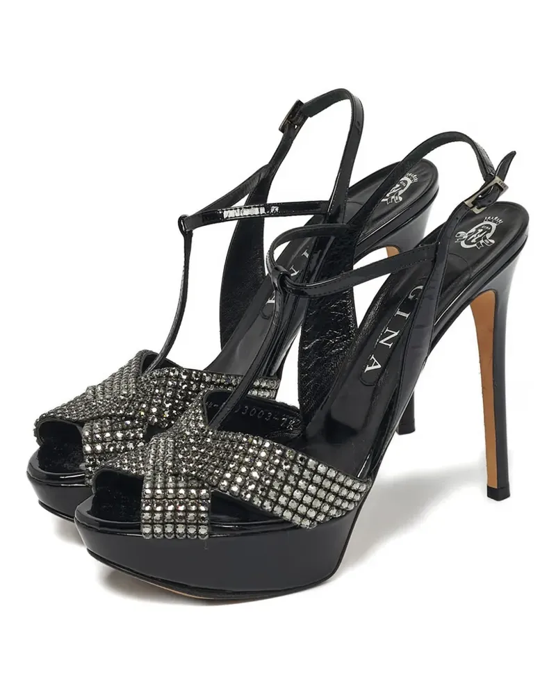 Gina crystal-embellished platform leather sandals - Schwarz Schwarz