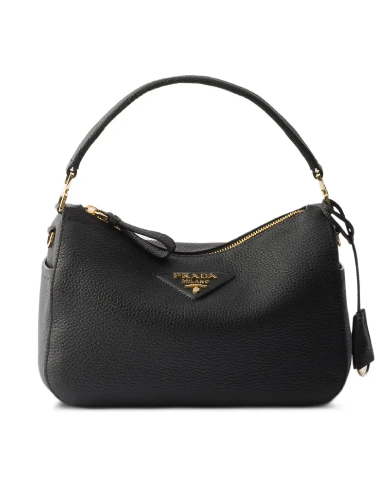 Prada Kleine Schultertasche mit Logo-Schild - Schwarz Schwarz