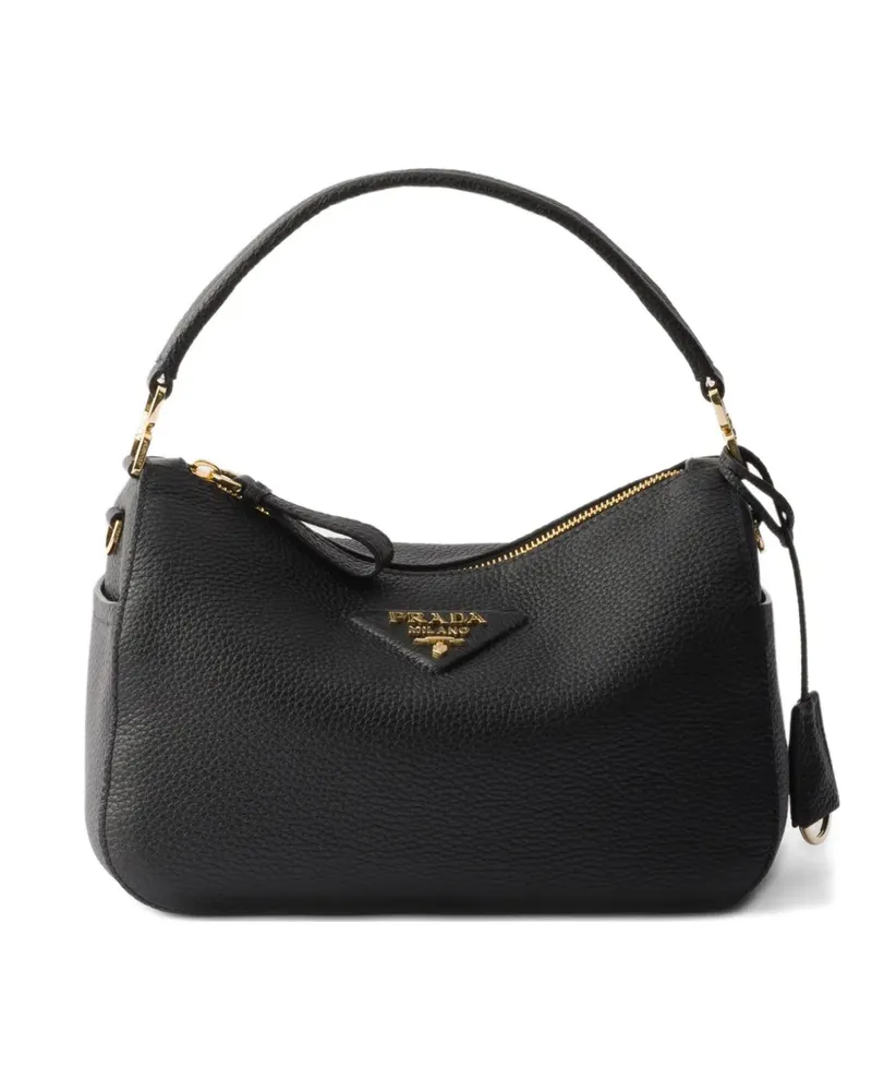 Prada logo-plaque leather shoulder bag - Schwarz Schwarz