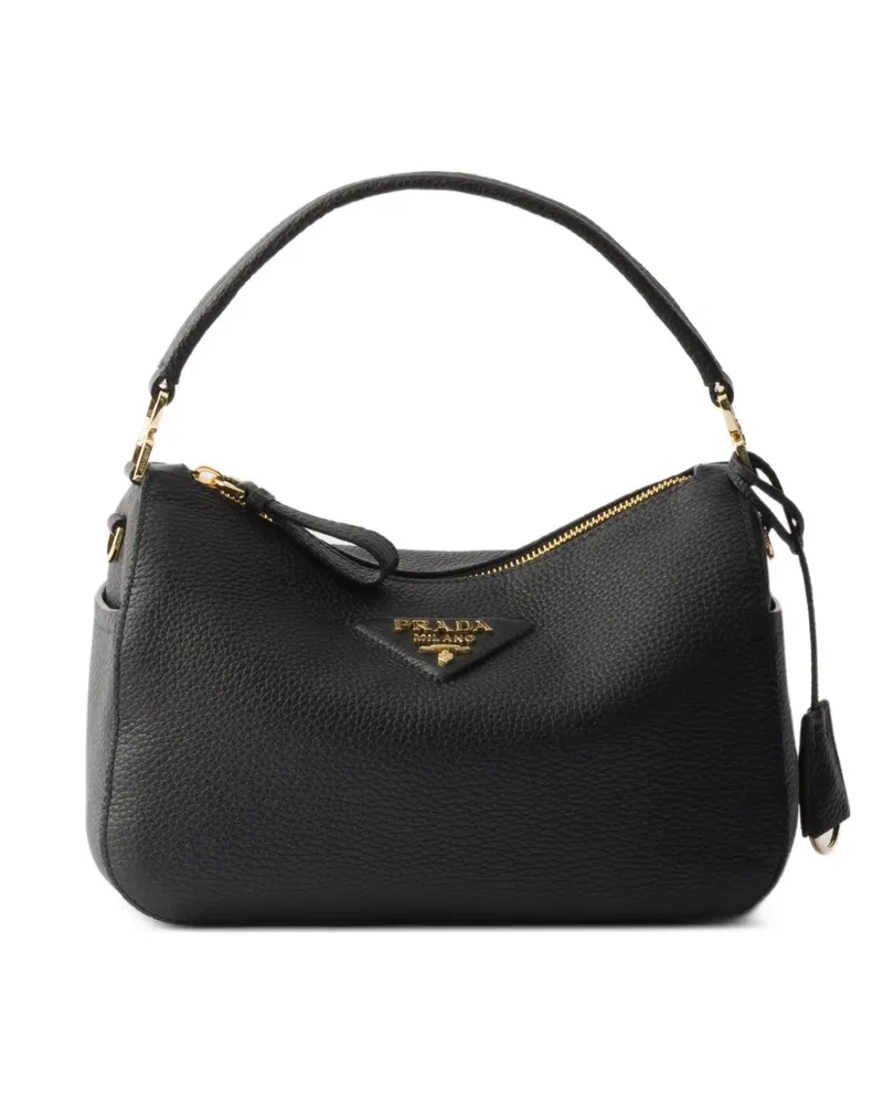 Prada logo-plaque leather shoulder bag - Schwarz Schwarz