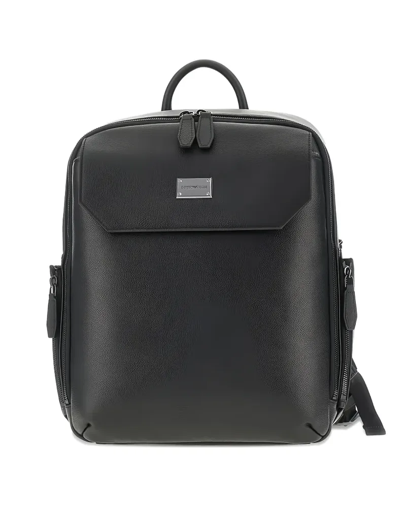 Emporio Armani flap leather backpack - Schwarz Schwarz