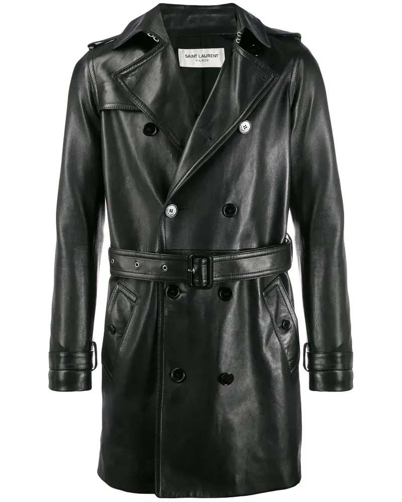 Saint Laurent Trenchcoat aus Leder - Schwarz Schwarz