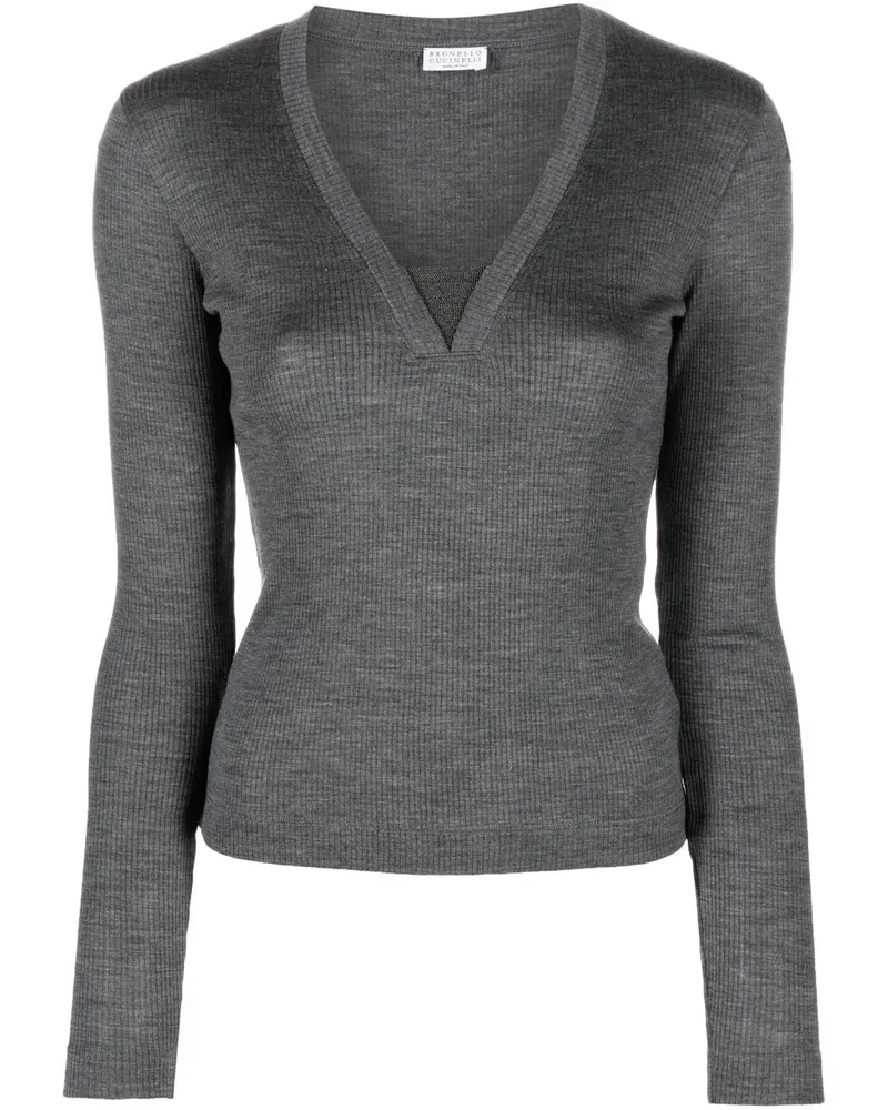 Brunello Cucinelli Strickoberteil mit V-Ausschnitt - Grau Grau