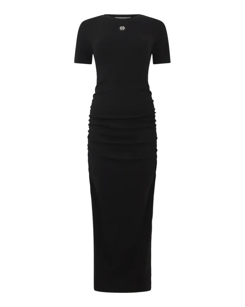 Philipp Plein Maxikleid mit Logo-Patch - Schwarz Schwarz