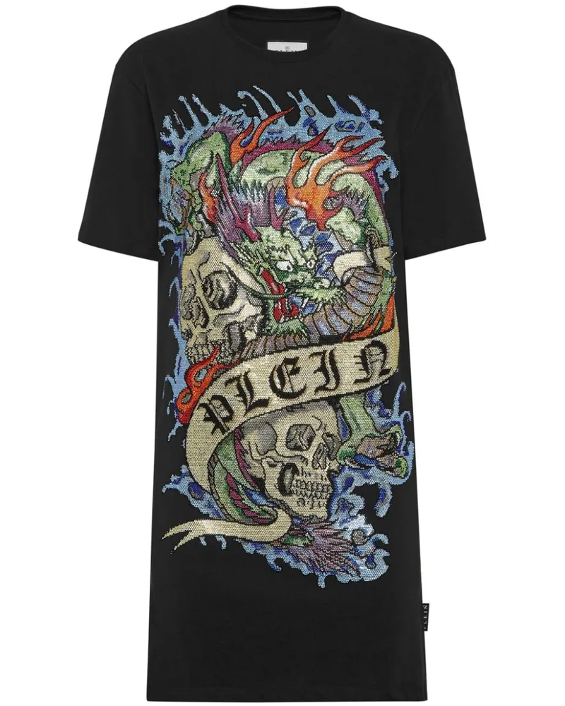 Philipp Plein Tattoo T-Shirtkleid mit Kristallen - Schwarz Schwarz