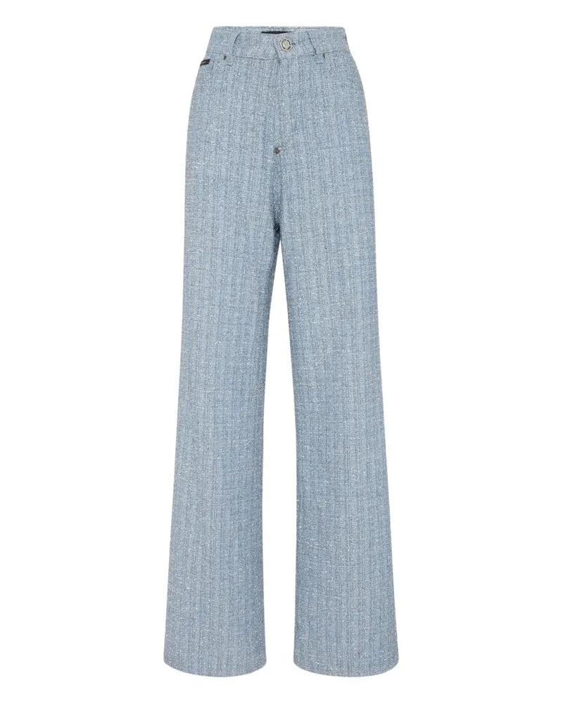 Philipp Plein Weite Tweed-Jeans - Blau Blau