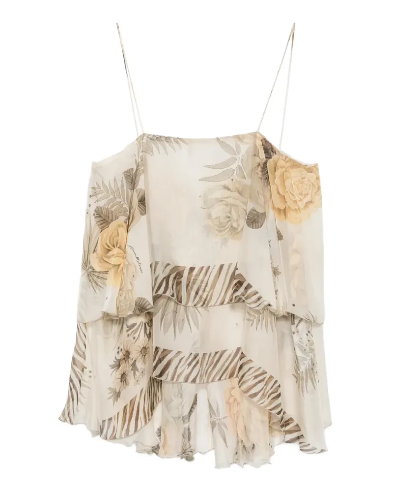 Anna Molinari floral-print tiered silk blouse - Nude Nude