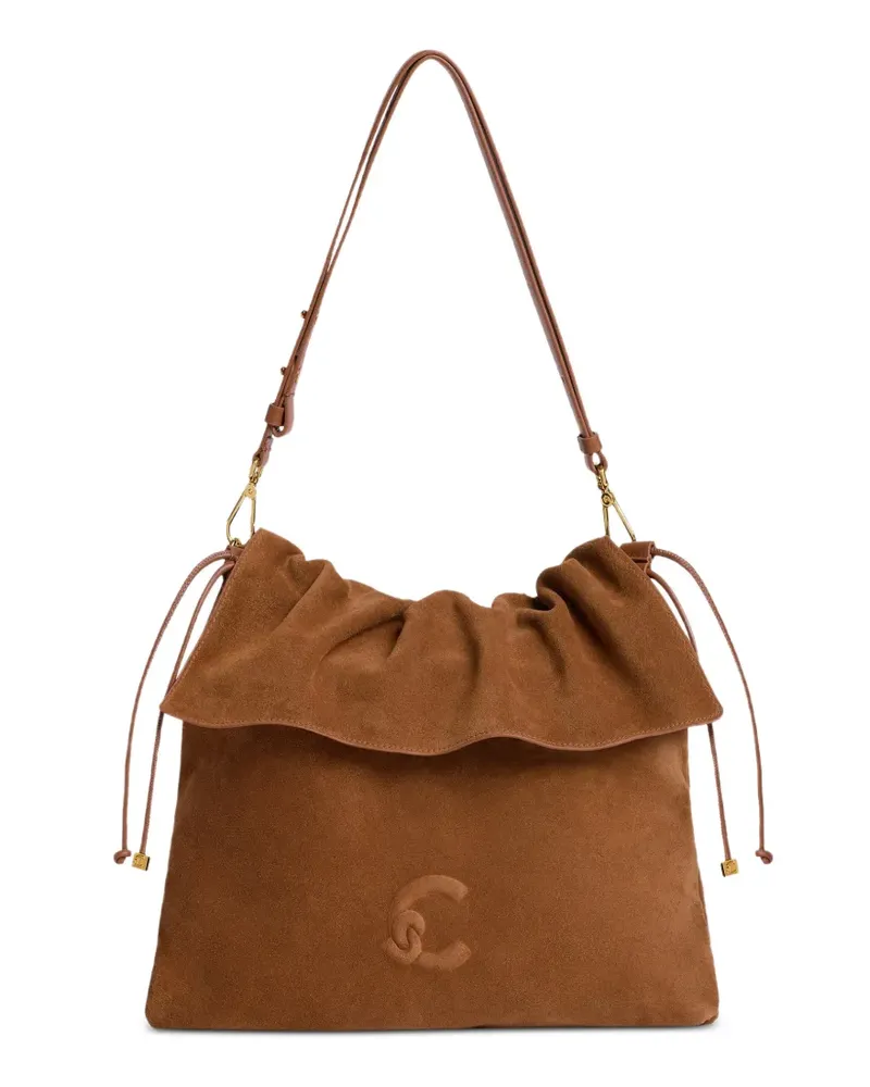 Coccinelle Mittelgroße Lidia Schultertasche aus Wildleder mit Rüschen - Braun Braun