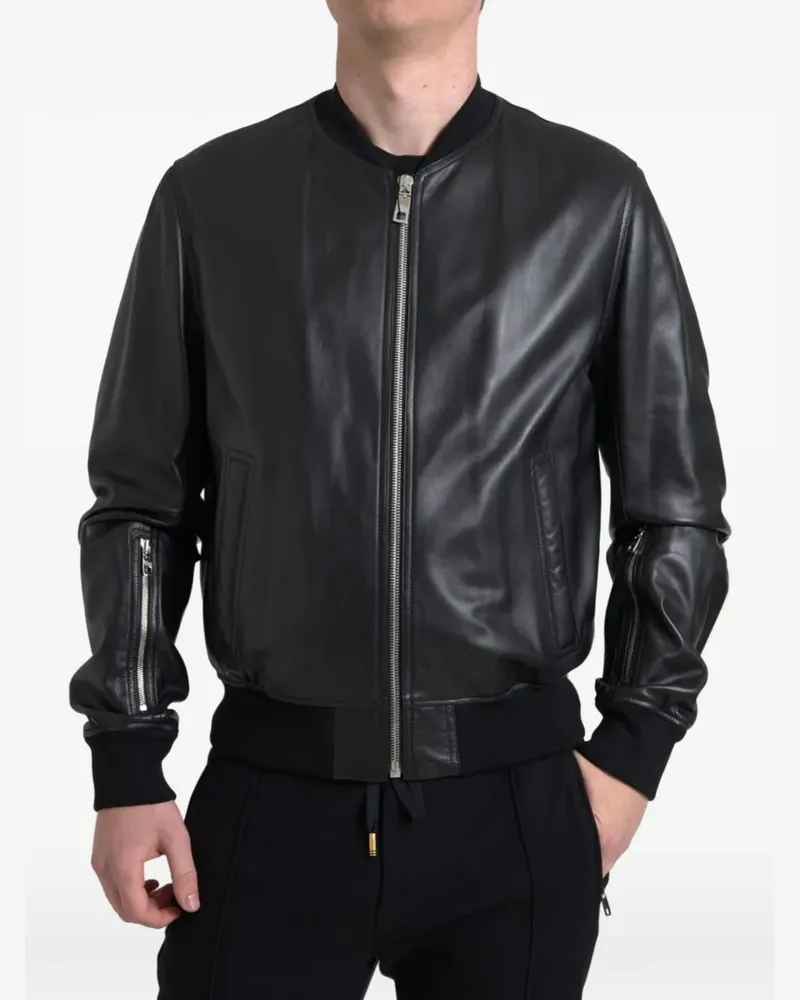 Dolce & Gabbana Bomberjacke aus Leder - Schwarz Schwarz