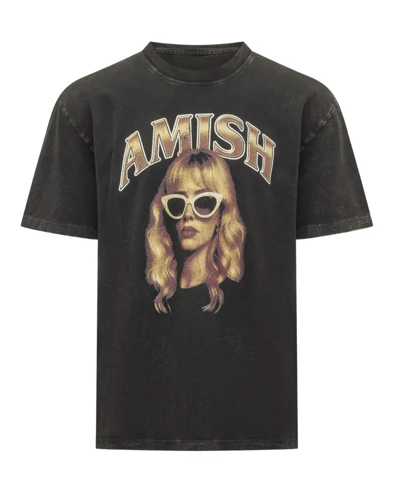Amish T-Shirt mit grafischem Print - Schwarz Schwarz