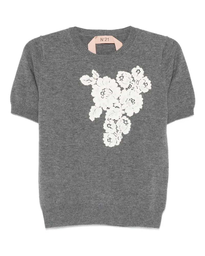 N° 21 Pullover mit Blumenspitze - Grau Grau