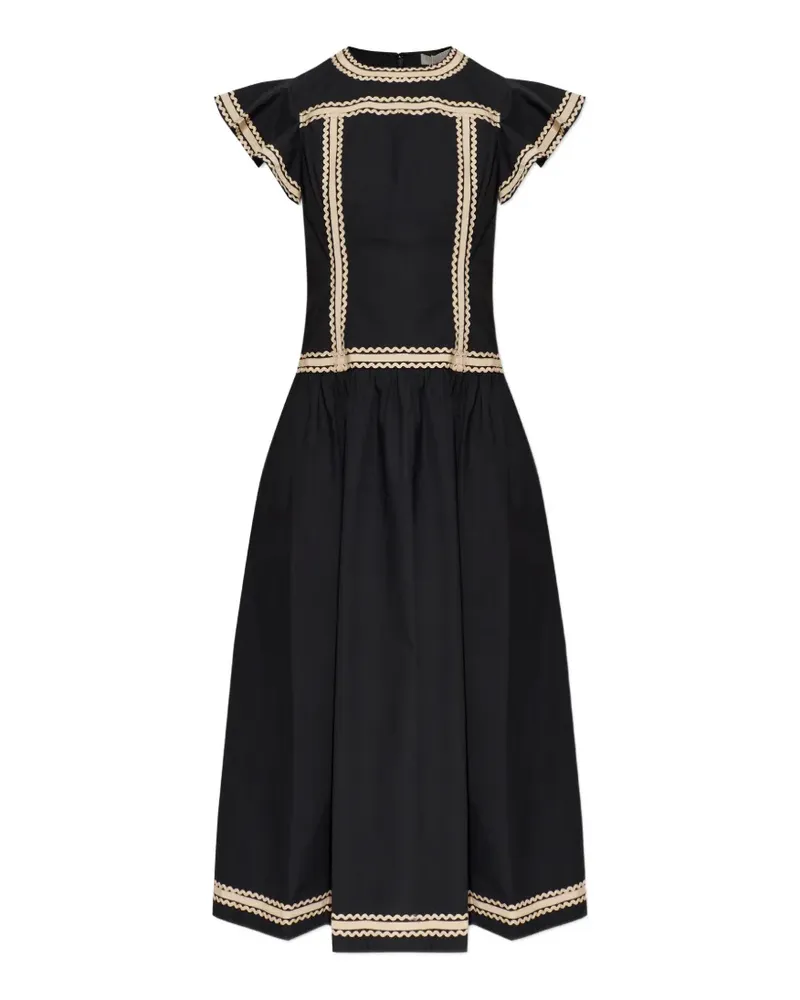 Ulla Johnson Midikleid mit Rüschen - Schwarz Schwarz