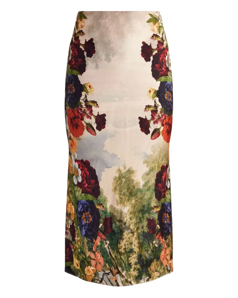 Alice + Olivia Maeve Satin-Midirock mit Blumen-Print - Nude Nude