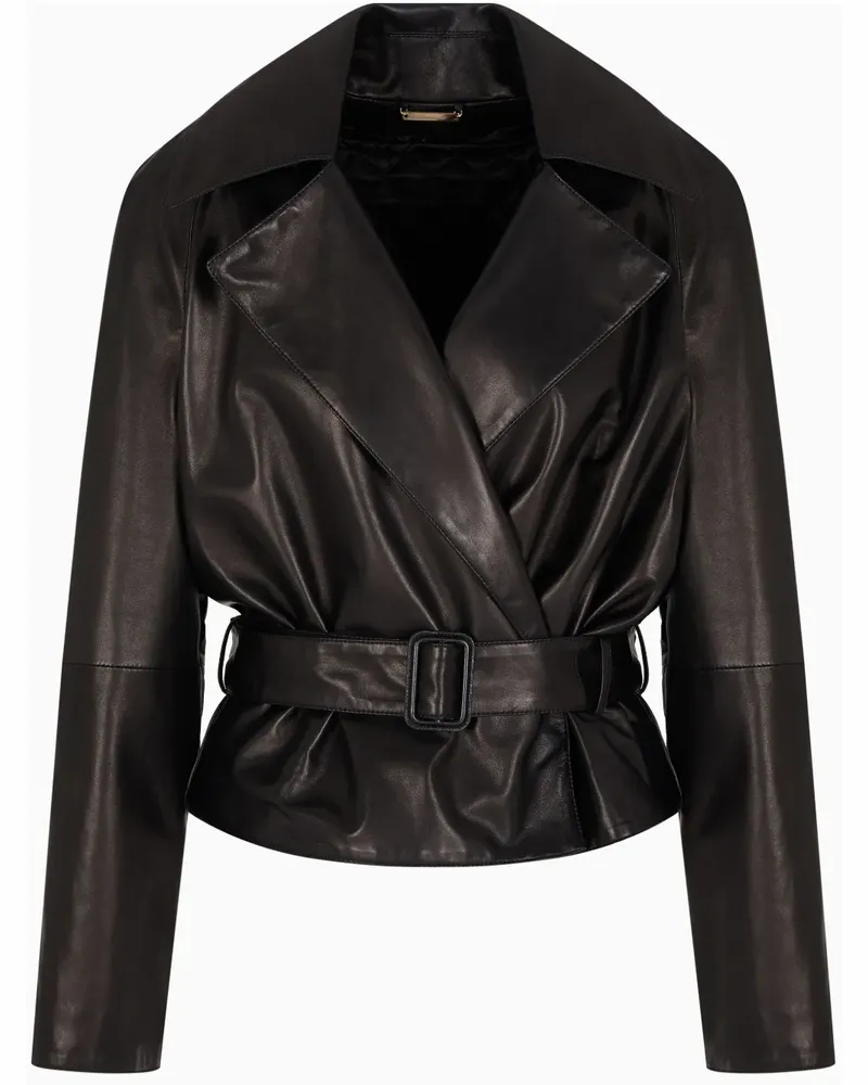 Giorgio Armani Lederjacke mit Gürtel - Schwarz Schwarz