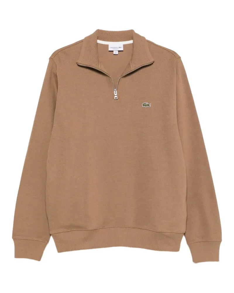 Lacoste logo-patch zip-fastening polo shirt - Braun Braun