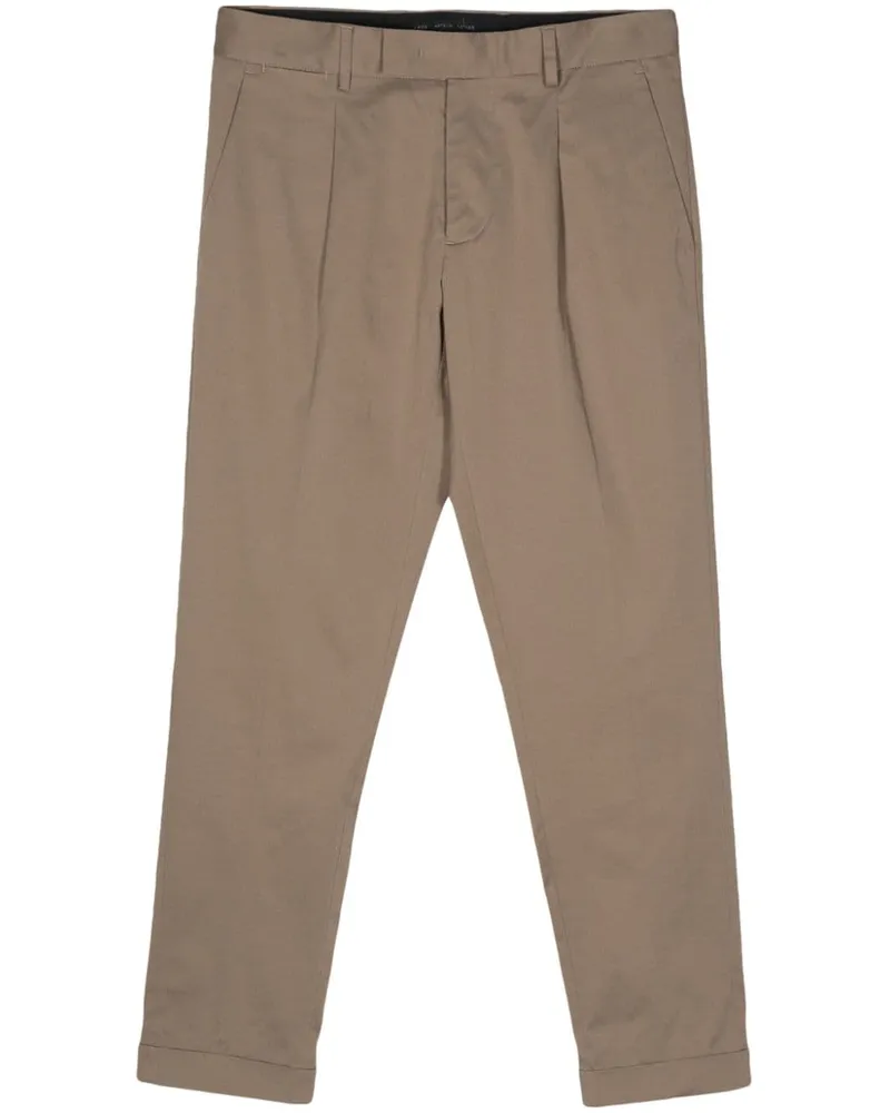 Low Brand Gabardine-Hose mit Faltendetail Braun