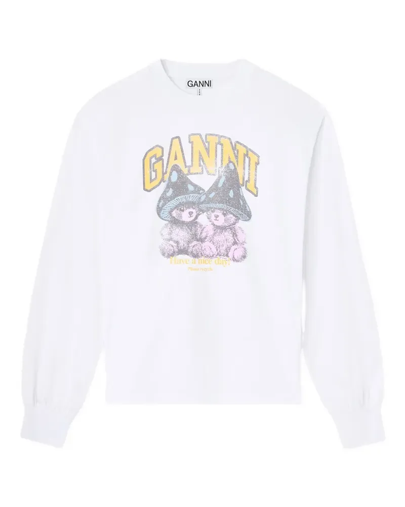 Ganni Langarmshirt mit Mushroom Teddy - Weiß Weiß