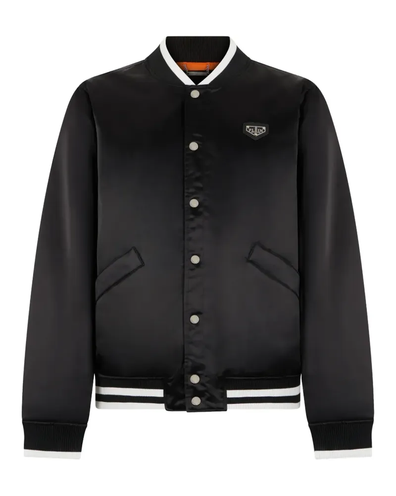 Philipp Plein Satin-Bomberjacke mit College-Logo - Schwarz Schwarz