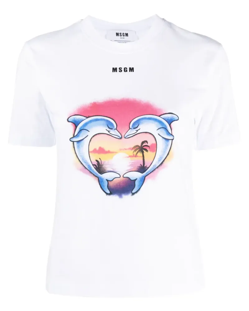 MSGM T-Shirt mit Delfin-Print - Weiß Weiß