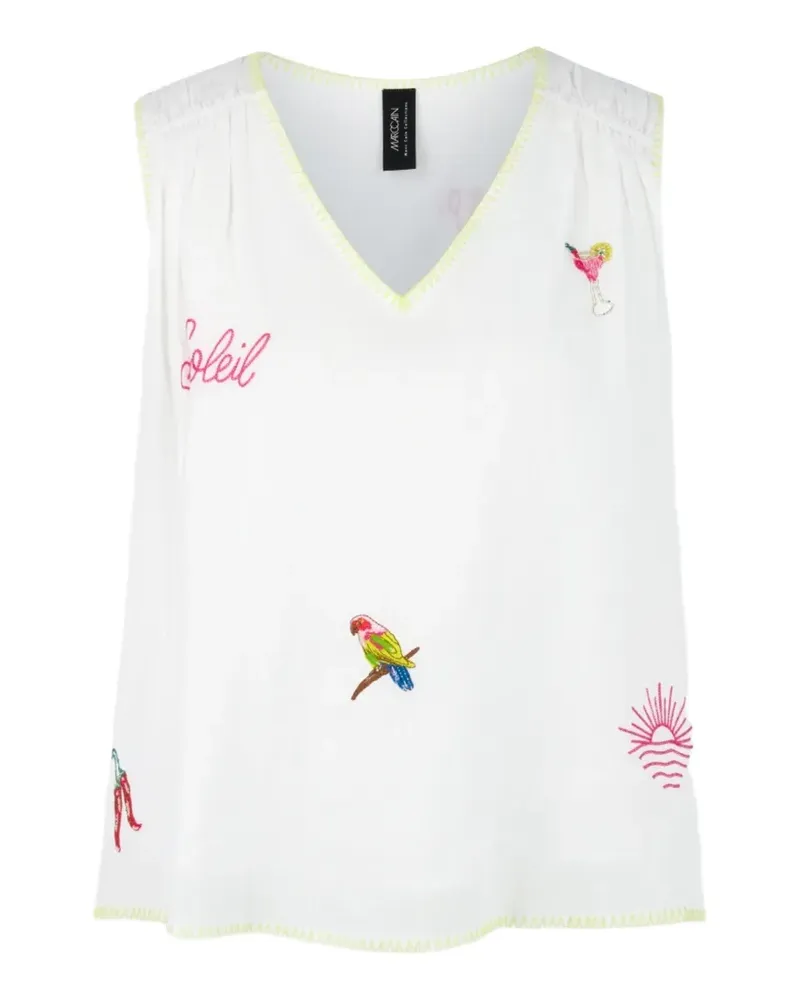 Marc Cain loose embroidered V-neck blouse - Weiß Weiß