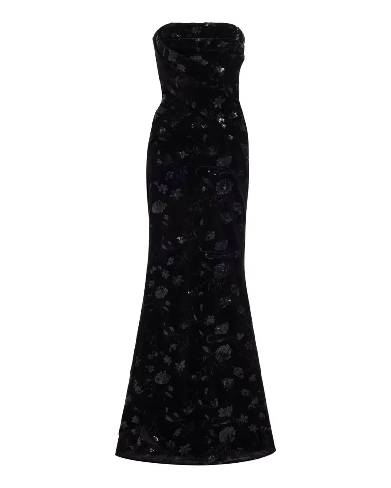 Elie Saab Schulterfreies Maxikleid mit Stickerei - Schwarz Schwarz