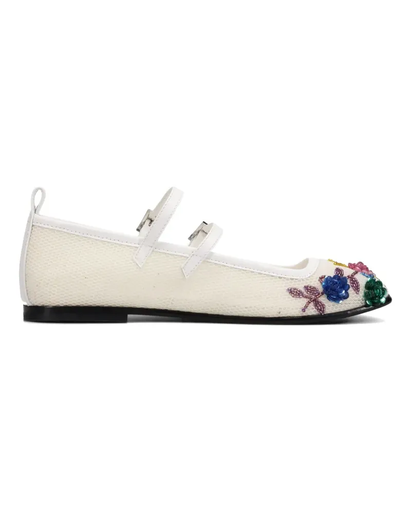 NODALETO floral-embellished mesh ballet flats - Weiß Weiß