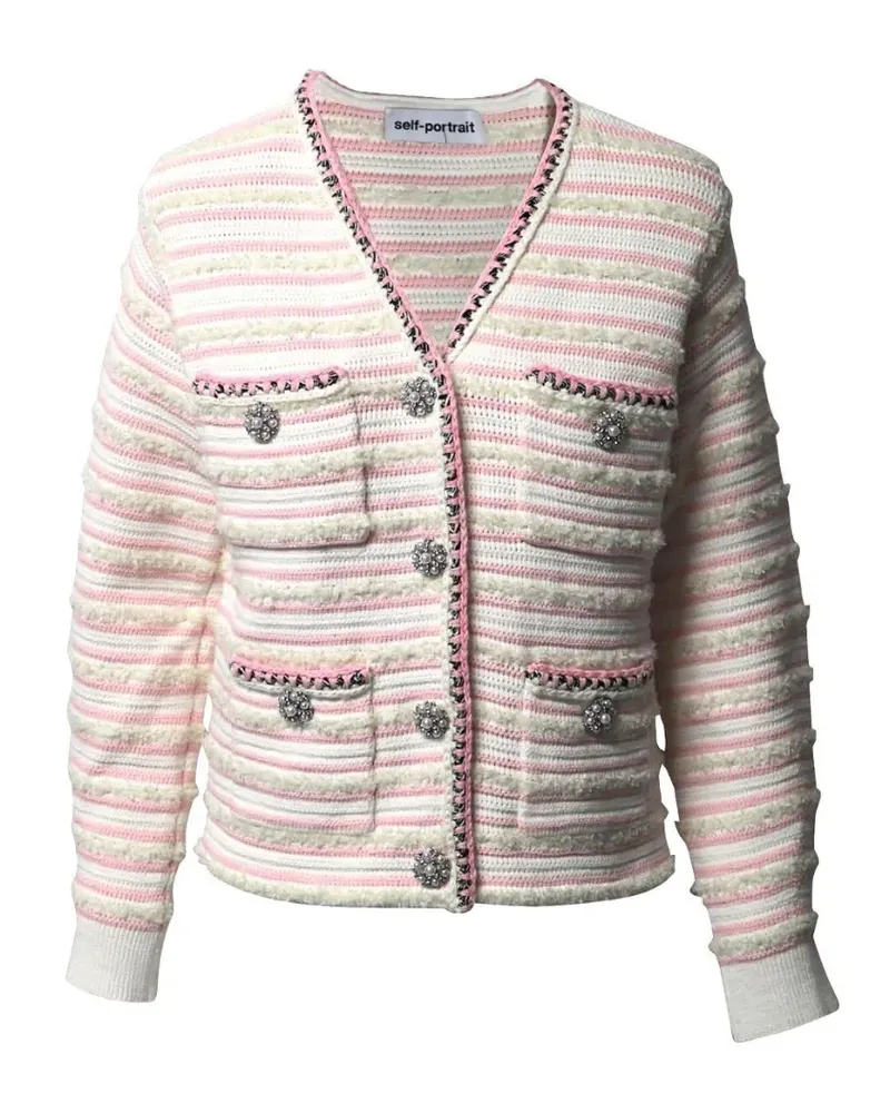 Self-Portrait stripeed rhinestone cardigan - Rosa Rosa