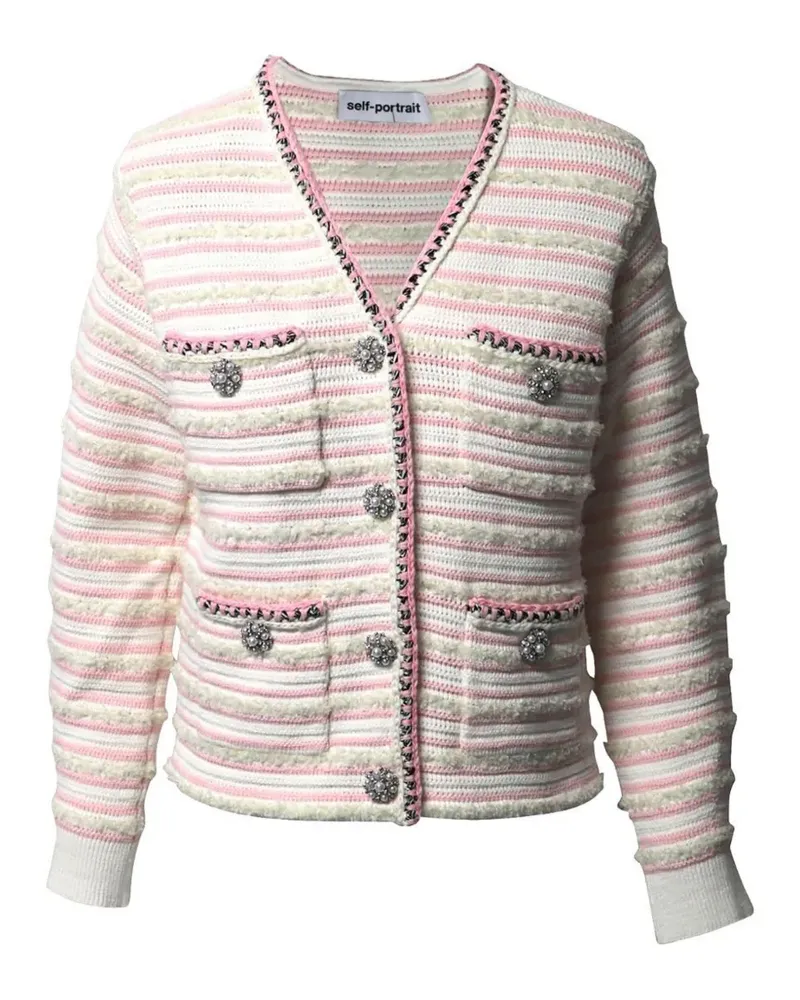 Self-Portrait stripeed rhinestone cardigan - Rosa Rosa