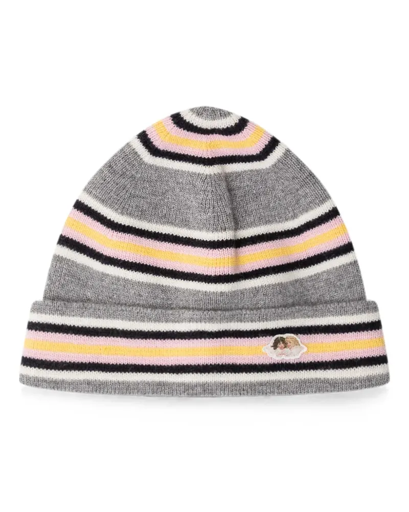 Fiorucci angel-patch striped beanie hat - Grau Grau
