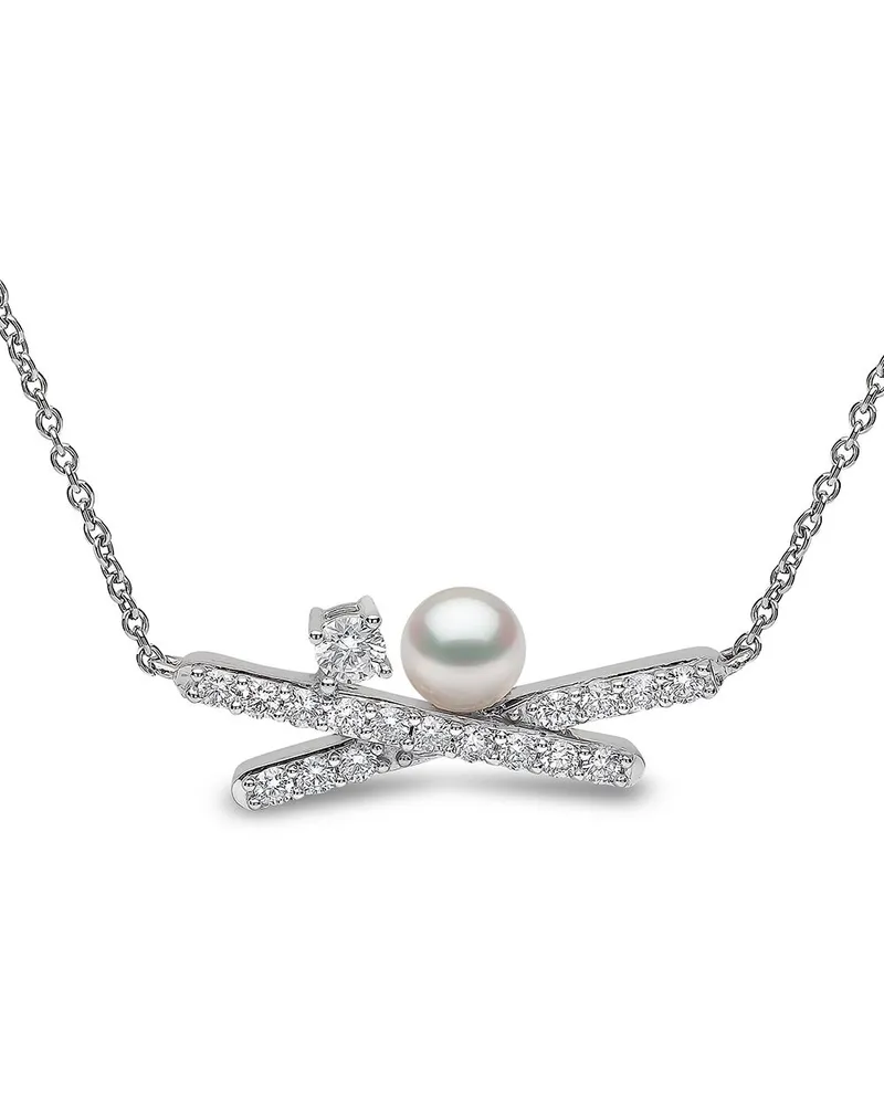 YOKO London 18kt Sleek Weißgoldhalskette mit Akoya-Perle und Diamanten - Silber Silber
