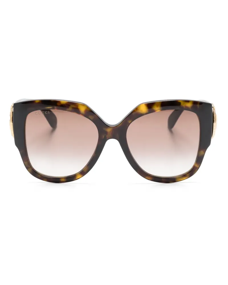 Gucci Runde Sonnenbrille mit Logo-Schild - Braun Braun