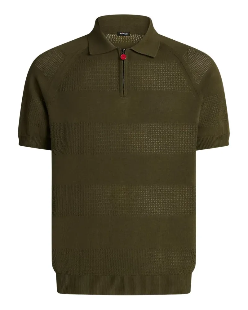Kiton Poloshirt mit Lochstrick-Streifen und Reißverschluss - Grün Grün