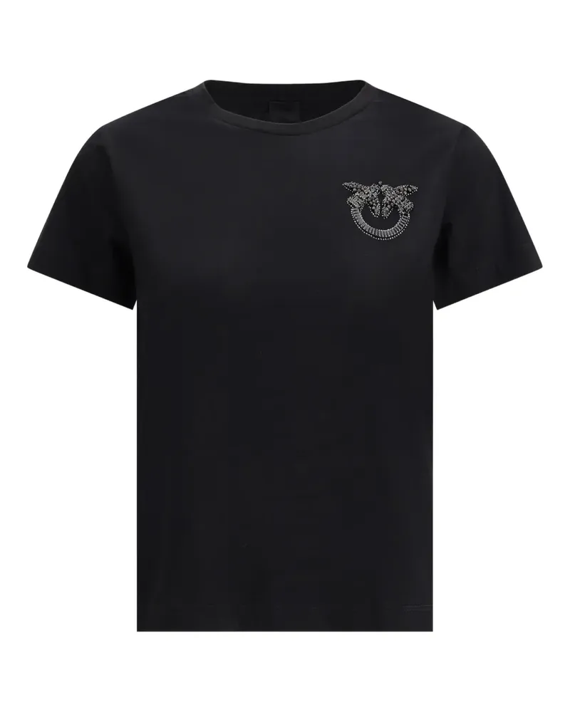 Pinko T-Shirt mit Kristall-Logo - Schwarz Schwarz