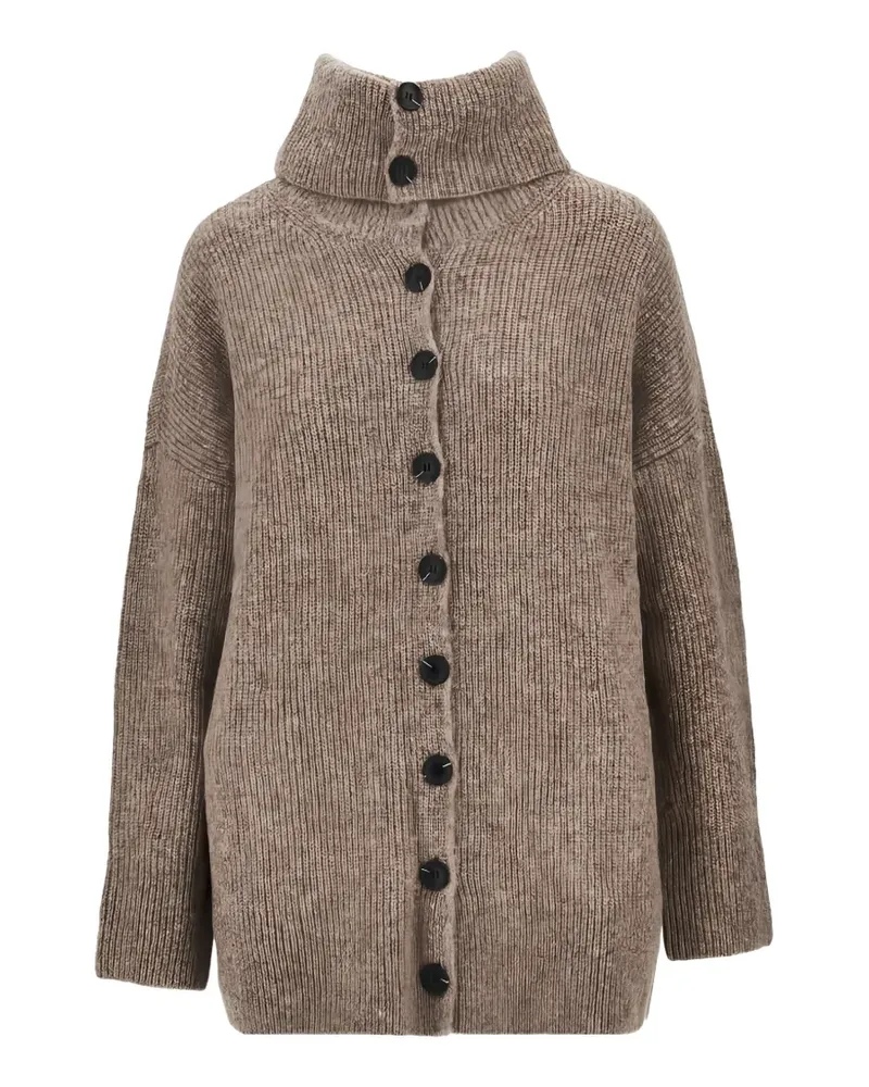 Emporio Armani Boteh Capsule ribbed-knit high-neck cardigan - Braun Braun