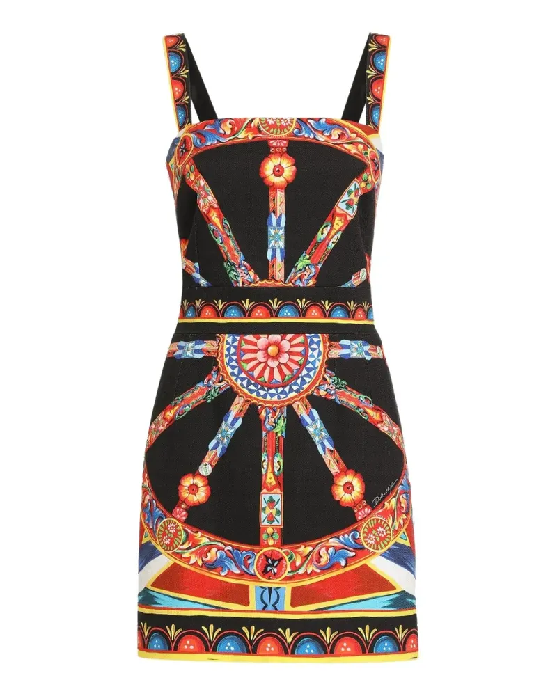Dolce & Gabbana Kurzes Kleid aus Stoff mit Carretto-Print - Schwarz Schwarz