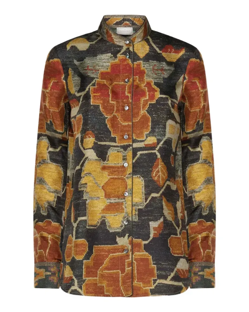 Pierre-Louis Mascia Aloe Seidenhemd mit Blumenprint - Schwarz Schwarz
