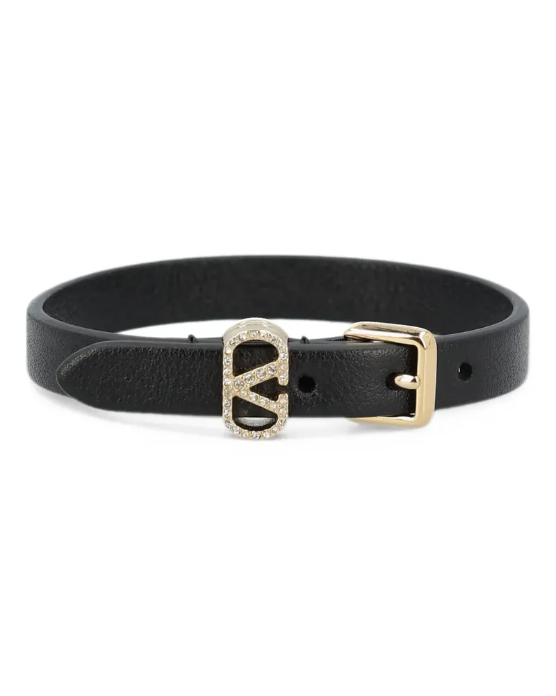 Valentino Garavani Ovalette Armband aus Leder und Swarovski-Kristallen - Schwarz Schwarz