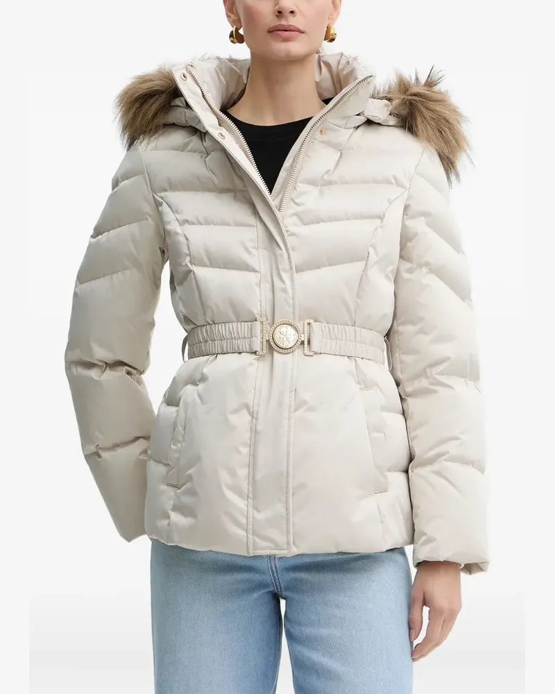 Guess fur-trim belted jacket - Nude Nude