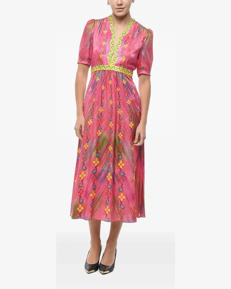 Saloni Tabitha floral-print midi dress - Rosa Rosa