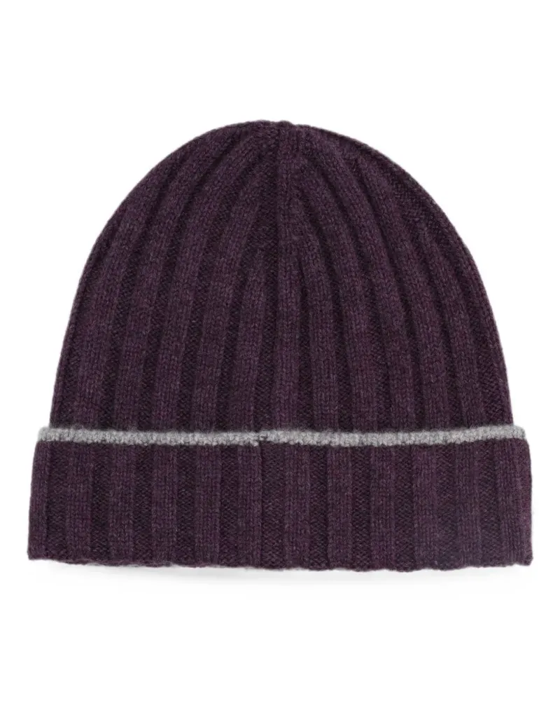 Brunello Cucinelli ribbed-knit striped-edge beanie hat - Violett Violett