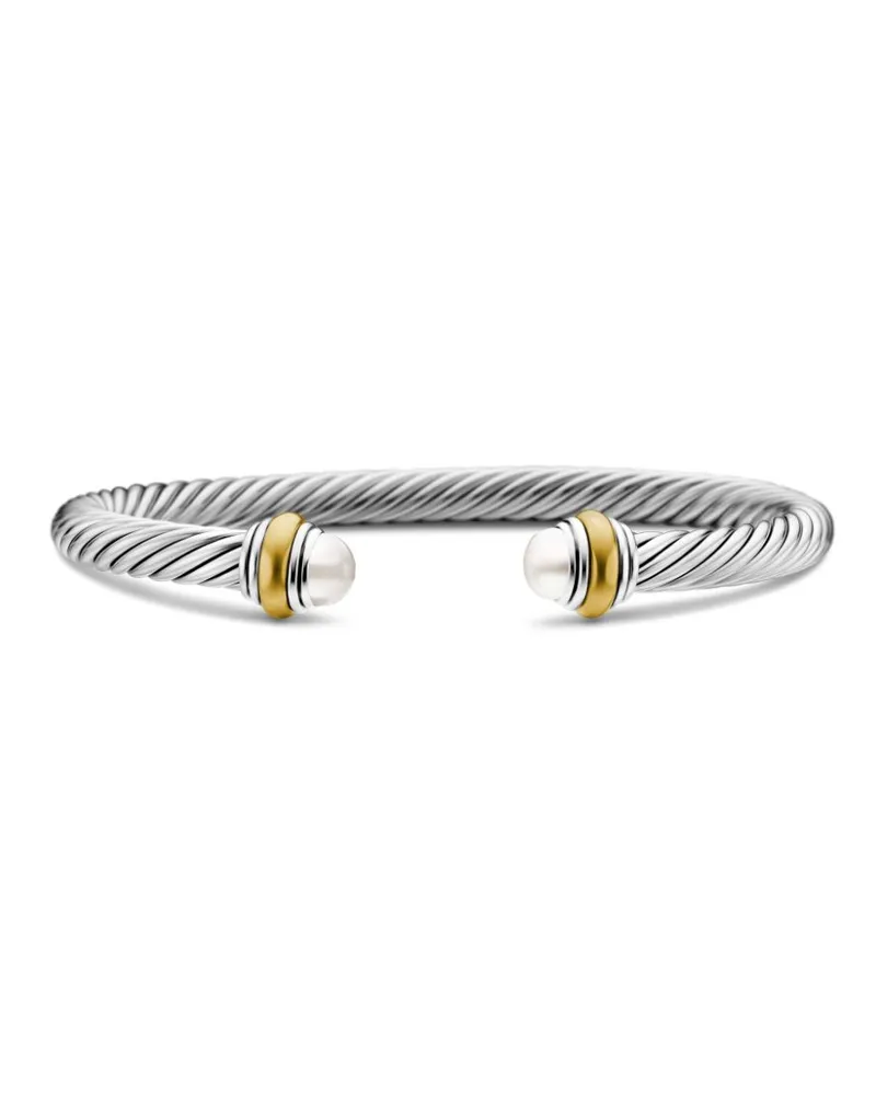 David Yurman 14kt Classic Cable Gelbgold- und Sterlingsilberarmband mit Perle 5mm Silber