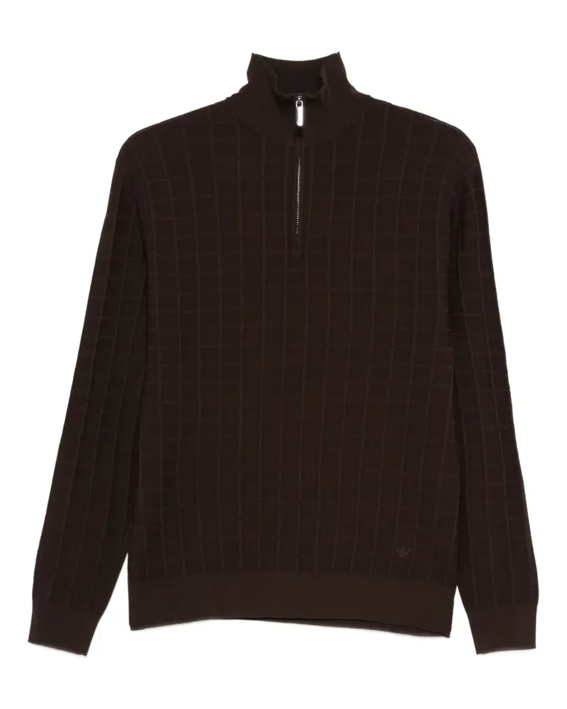Emporio Armani Half-Zip-Pullover mit Gittermuster - Braun Braun