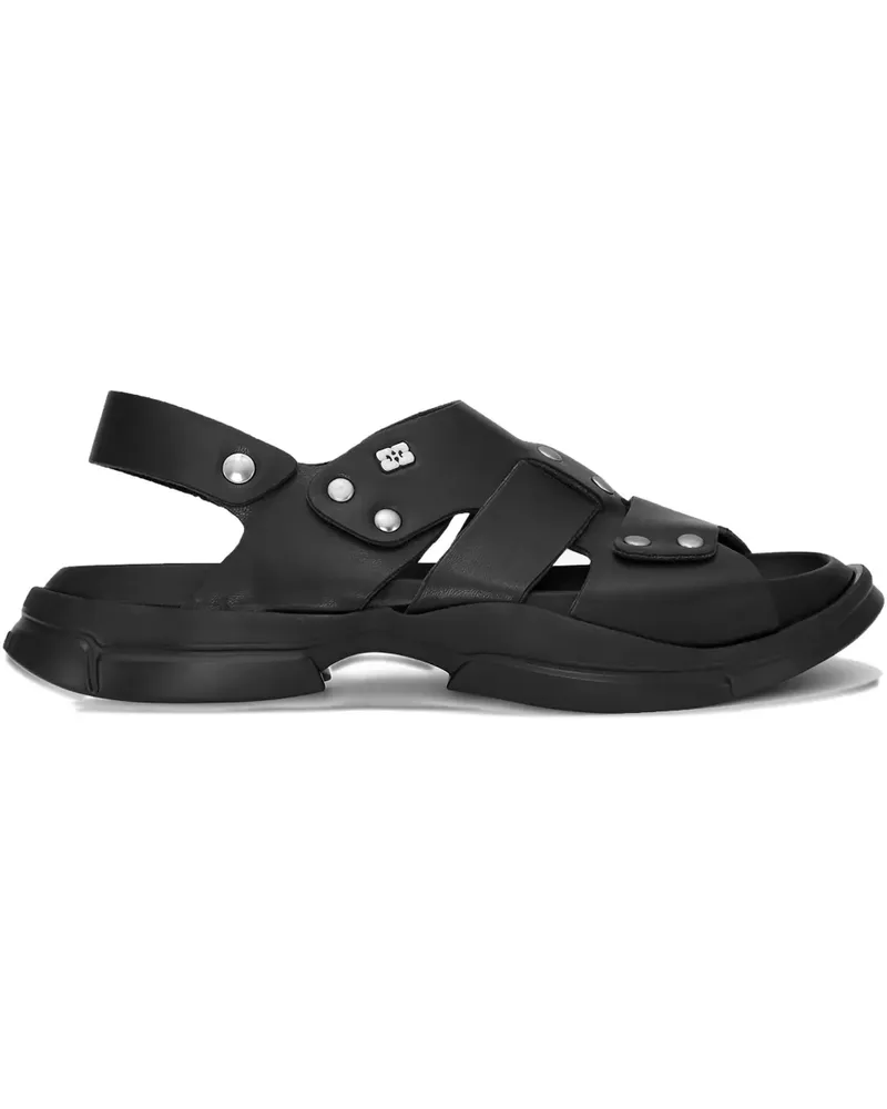 Ganni Flache Sandalen mit Nieten - Schwarz Schwarz