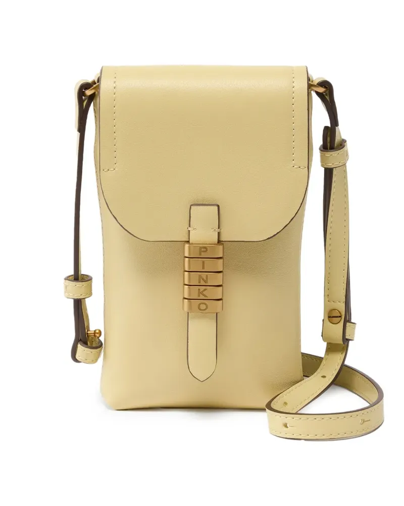 Pinko antique-gold logo leather crossbody bag - Gelb Gelb