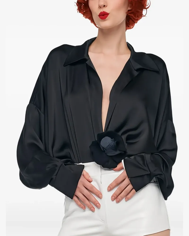 Norma Kamali flower-appliqué top - Schwarz Schwarz