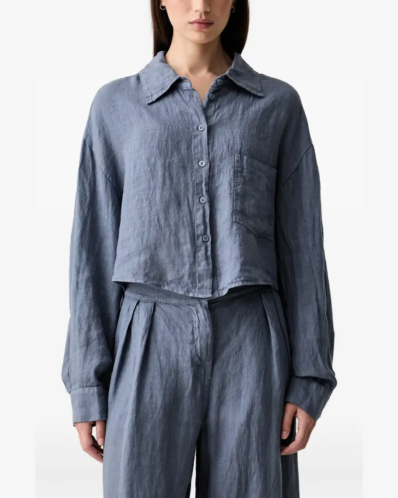 VICOLO Cropped-Leinenhemd - Blau Blau