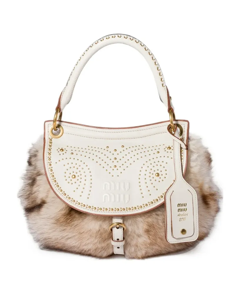 Miu Miu Rendez-vous Tasche aus Shearling und Nappaleder mit Nieten - Nude Nude