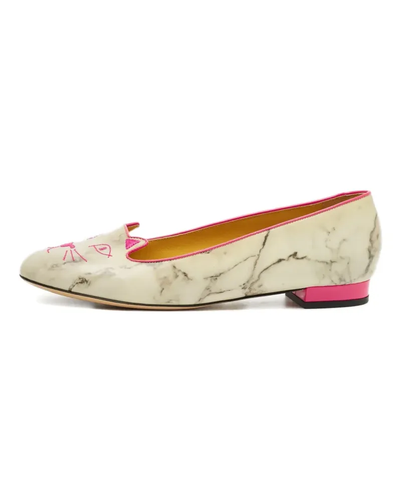 Charlotte Olympia kitty-embroidered leather loafers - Nude Nude