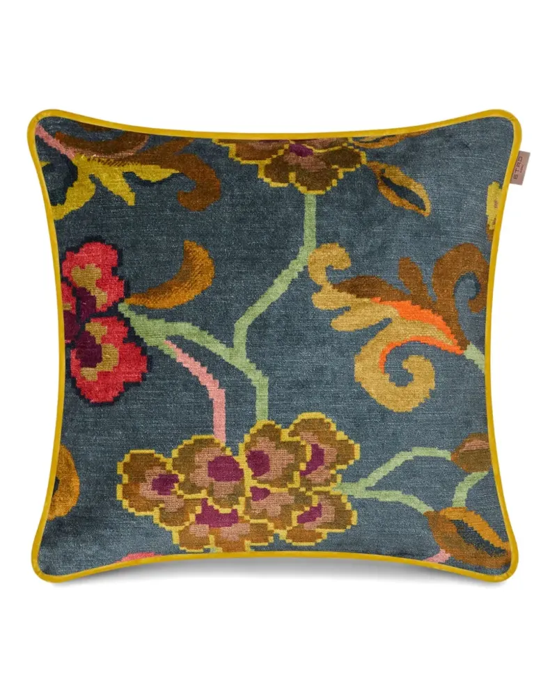 Etro Gestreiftes Kissen mit Blumenmotiv (45 x 45cm) - Blau Blau